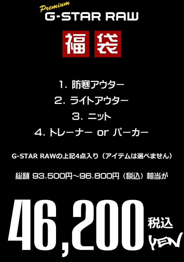 G-STAR RAW福袋記事に関する参考画像