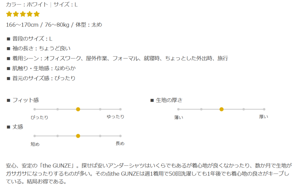 グンゼのサイズ感やイメージに関する参考画像